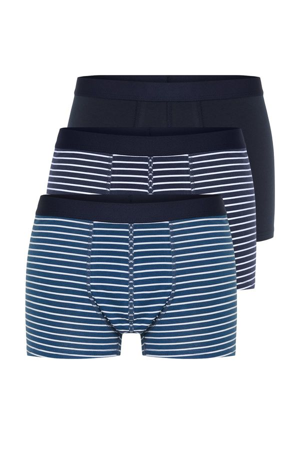 Trendyol Trendyol 3-Piece Navy Blue Striped-Plain Mix Cotton Boxers