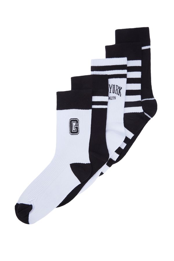Trendyol Trendyol 5-Pack Multi Color Cotton Striped Text Embroidered College-Tennis-Medium Socks
