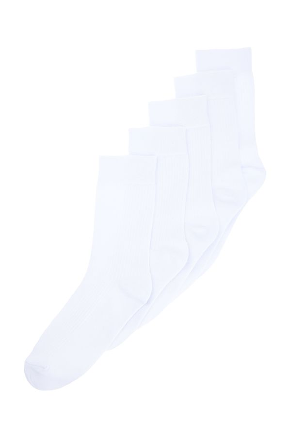 Trendyol Trendyol 5-Pack White Cotton Textured College-Tennis-Mid-Length Socks