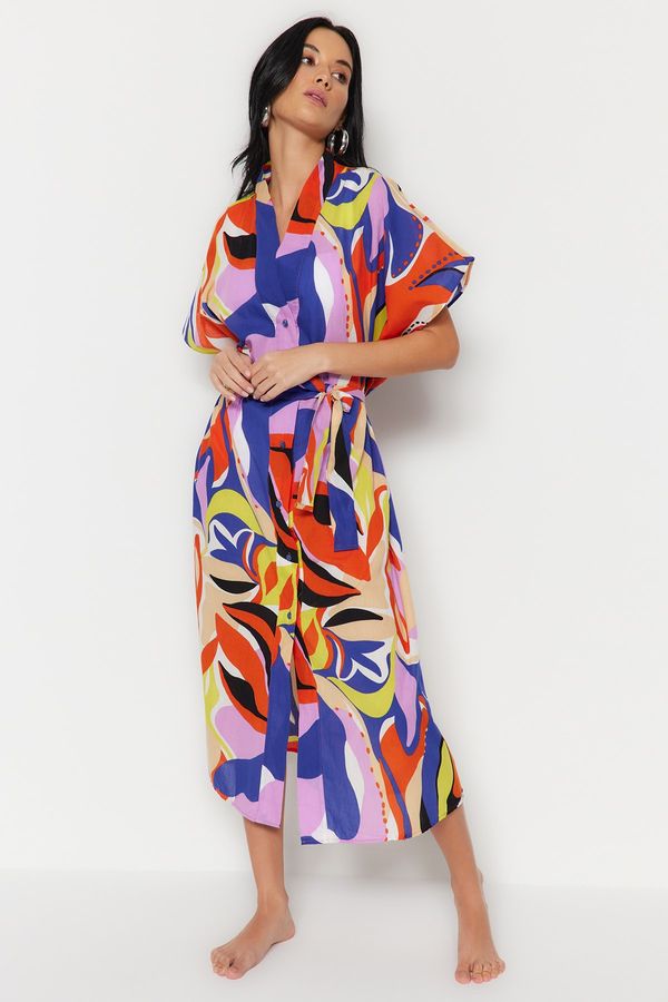 Trendyol Trendyol Abstract Pattern Maxi Woven 100% Cotton Kimono & Kaftan