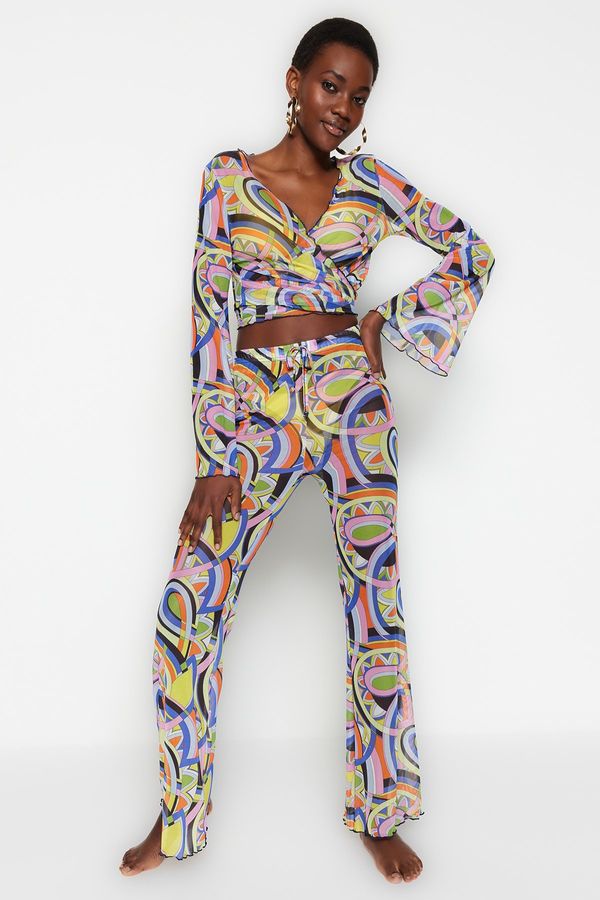 Trendyol Trendyol Abstract Patterned Woven Tie Blouse and Pants Suit