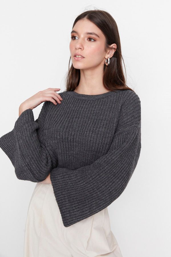 Trendyol Trendyol Anthracite Crop Spanish Sleeve Knitwear Sweater