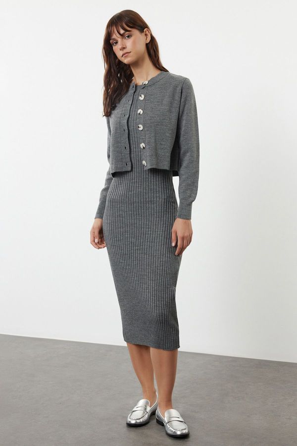 Trendyol Trendyol Anthracite Midi Knitwear Basic Cardigan Dress