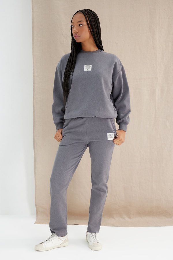 Trendyol Trendyol Anthracite More Sustainable Fleece Interior Straight Fit Patchwork Knitted Sweatpants