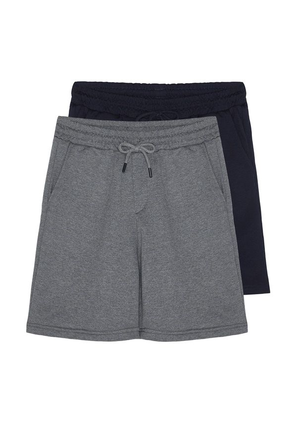 Trendyol Trendyol Anthracite-Navy Blue Basic Regular/Normal Fit Straight 2-Pack Shorts