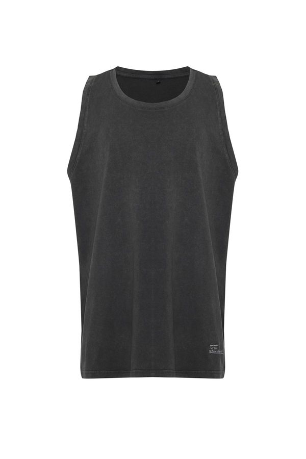 Trendyol Trendyol Anthracite Oversize/Wide-Fit 100% Cotton Sleeveless T-shirt/Vest with Weathered Faded Effect Label