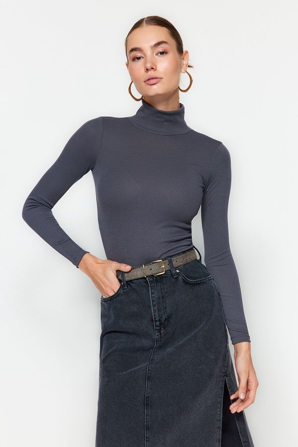 Trendyol Trendyol Anthracite Premium Soft Fabric Turtleneck Fitted/Slip-On Knitted Blouse
