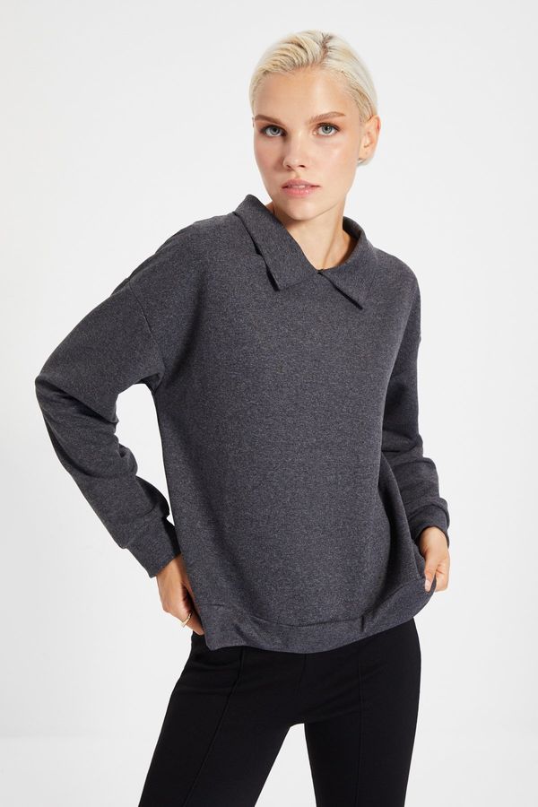 Trendyol Trendyol Anthracite Shirt Collar Basic Knitted Sweatshirt