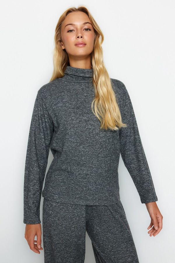 Trendyol Trendyol Anthracite Soft Fabric Turtleneck Wide/Comfortable Cut Knitted Blouse