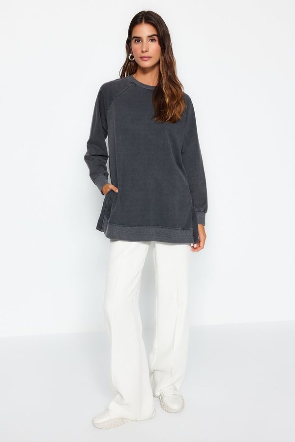 Trendyol Trendyol Anthracite Wash Knitted Sweatshirt