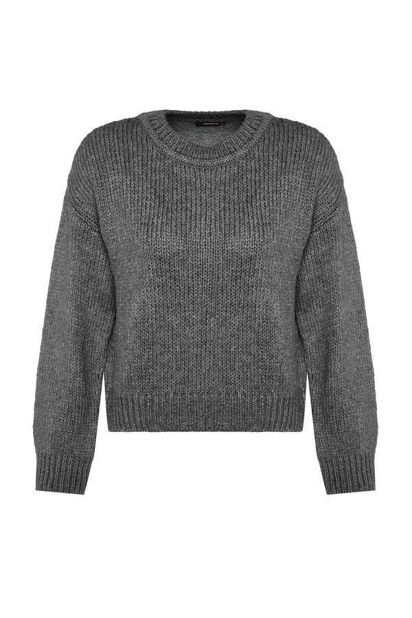 Trendyol Trendyol Anthracite Wide Fit Soft Textured Basic Knitwear Sweater
