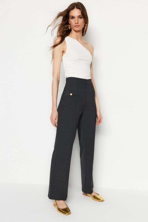 Trendyol Trendyol Anthracite Woven Trousers with Accessory Detail