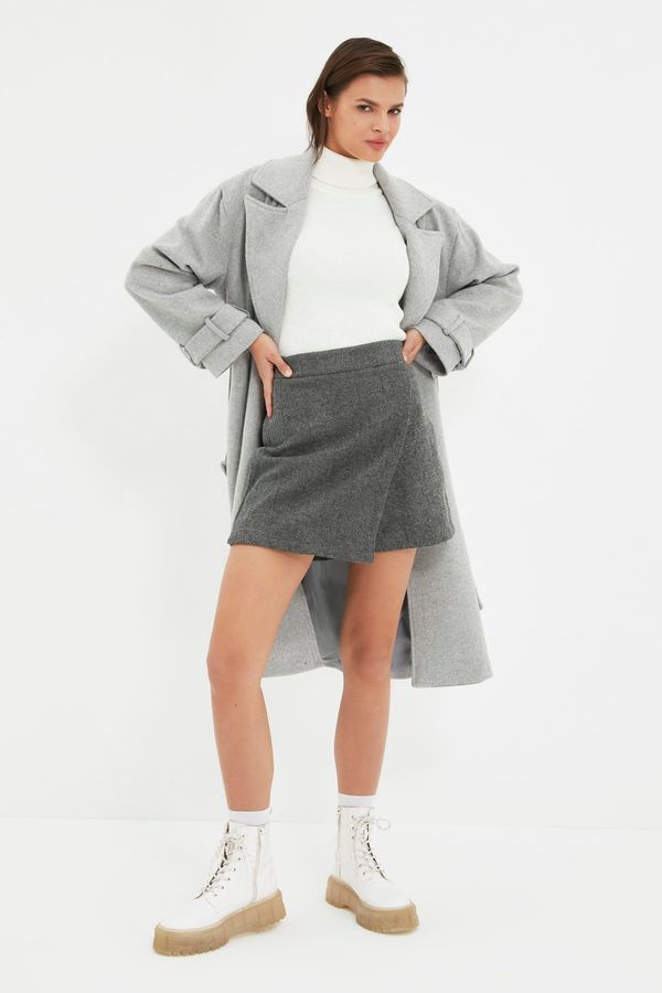 Trendyol Trendyol Anthracite Wraparound Cachet Woven Short Skirt