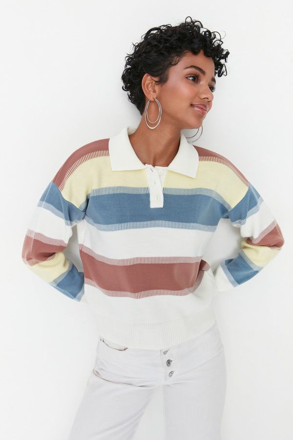 Trendyol Trendyol Basic Ecru Color Block Knitwear Sweater