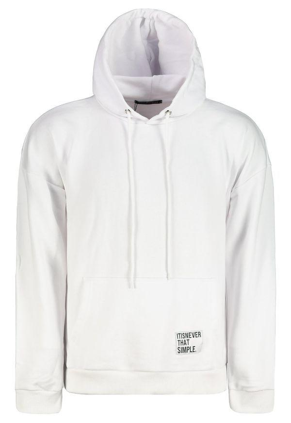 Trendyol Trendyol Basic White Men's Oversize/Wide Cut Hooded Labeled Fleece Inside Cotton Sweatshirt