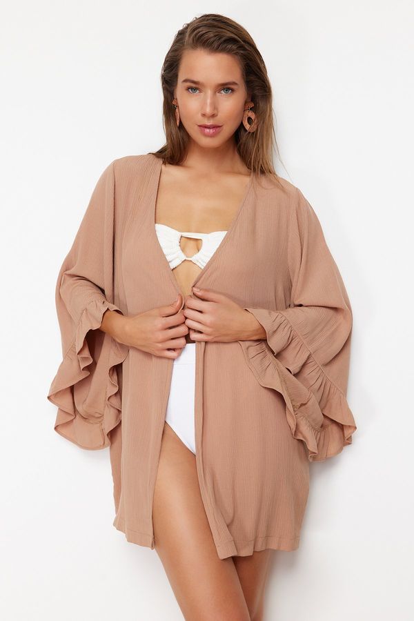 Trendyol Trendyol Beige Belted Mini Woven Flywheel Kimono&Kaftan