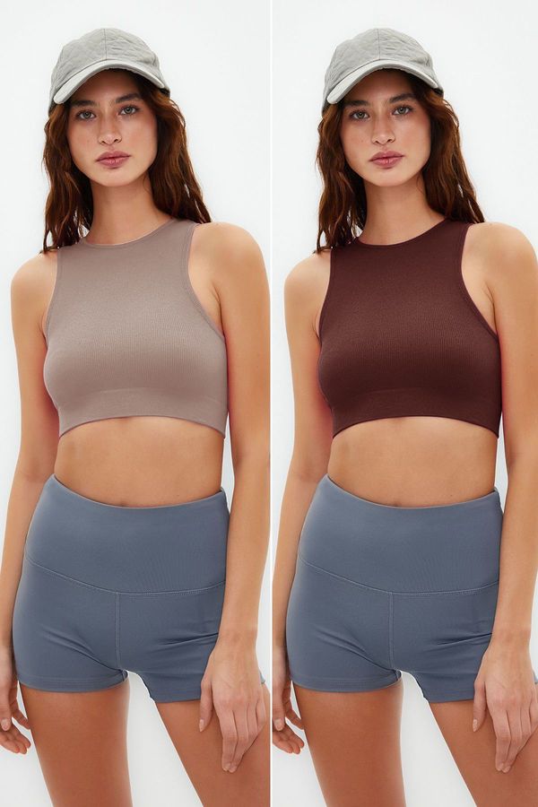 Trendyol Trendyol Beige-Brown 2-Piece Seamless Lightly Supportive/Shaping Knitted Sports Bra