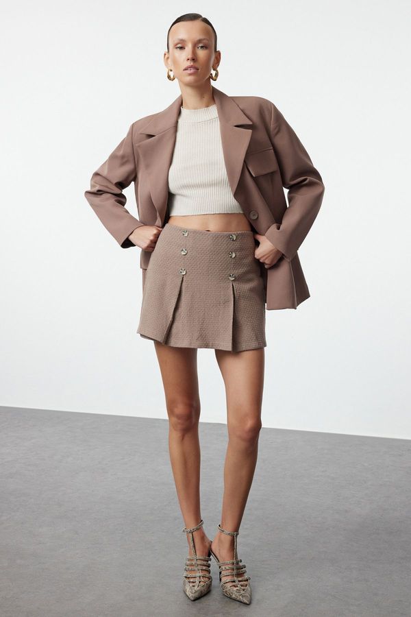 Trendyol Trendyol Beige Buttoned Tweed Woven Shorts Skirt