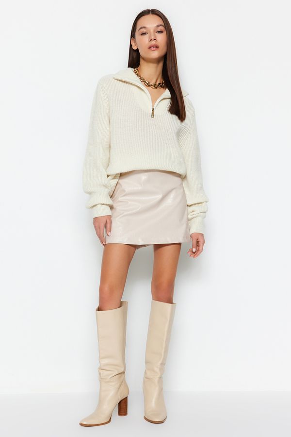 Trendyol Trendyol Beige Faux Leather Mini Woven Skirt