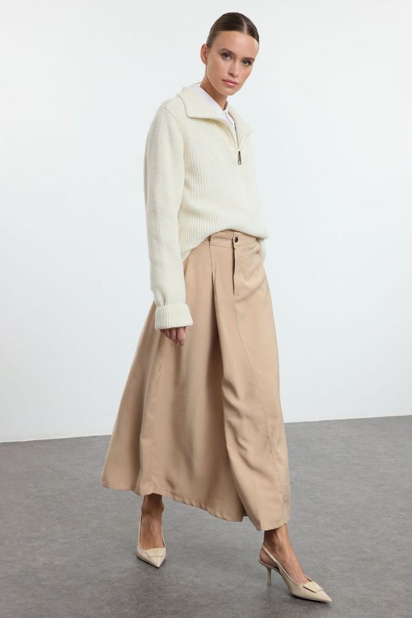 Trendyol Trendyol Beige Flap Pocket Detailed Woven Skirt