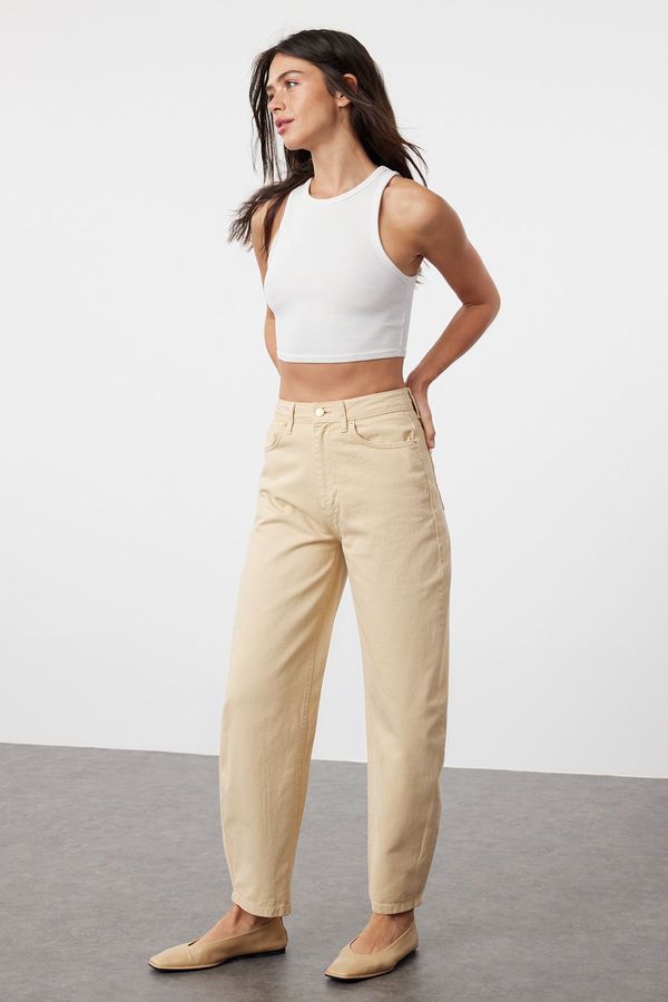 Trendyol Trendyol Beige High Waist Barrel Jeans