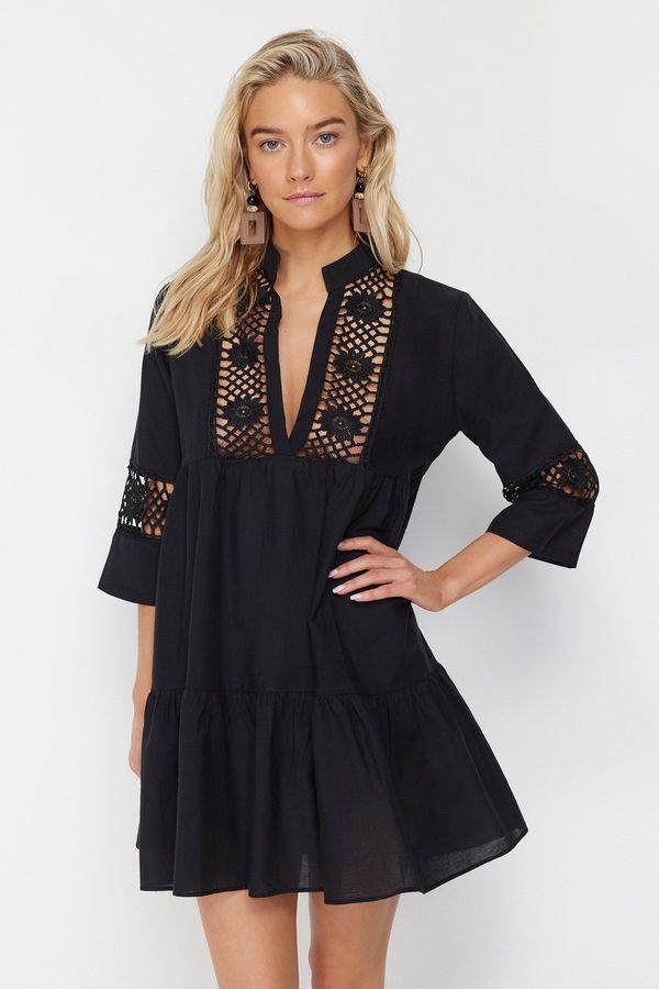 Trendyol Trendyol Beige Mini Woven Lace Detailed 100% Cotton Beach Dress