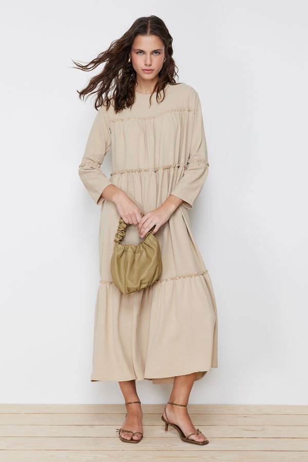 Trendyol Trendyol Beige Piping Detailed Woven Dress