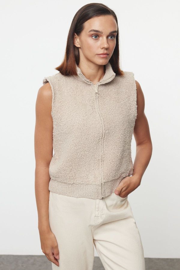 Trendyol Trendyol Beige Regular Boucle Zippered Knitwear Vest