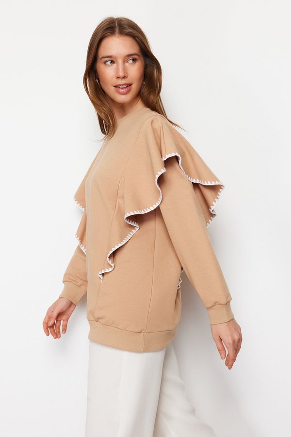 Trendyol Trendyol Beige Ruffle and Piping Detailed Knitted Tunic
