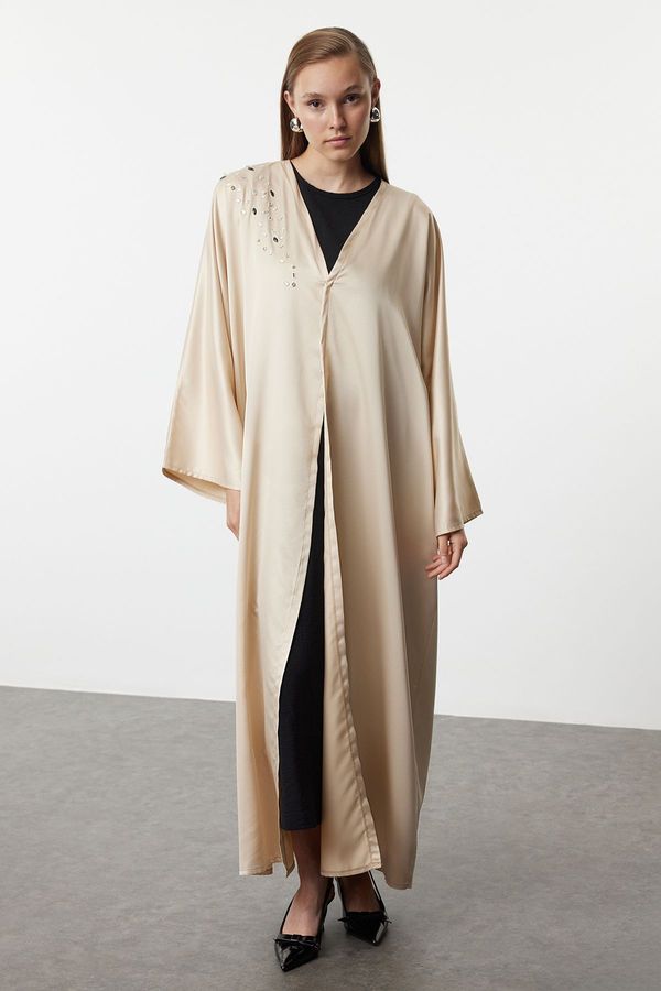 Trendyol Trendyol Beige Satin Woven Stone Detailed Cape & Abaya & Abaya