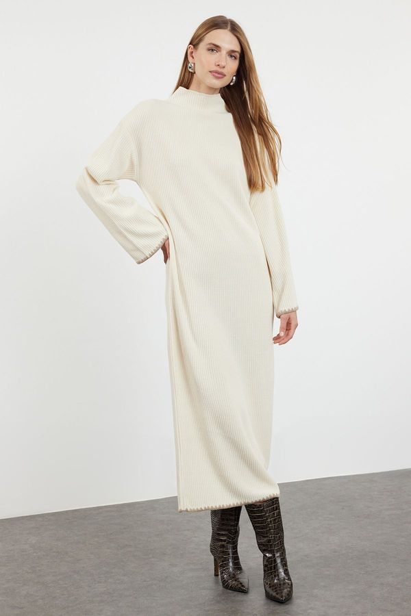 Trendyol Trendyol Beige Sewing Detailed Long Knitwear Dress