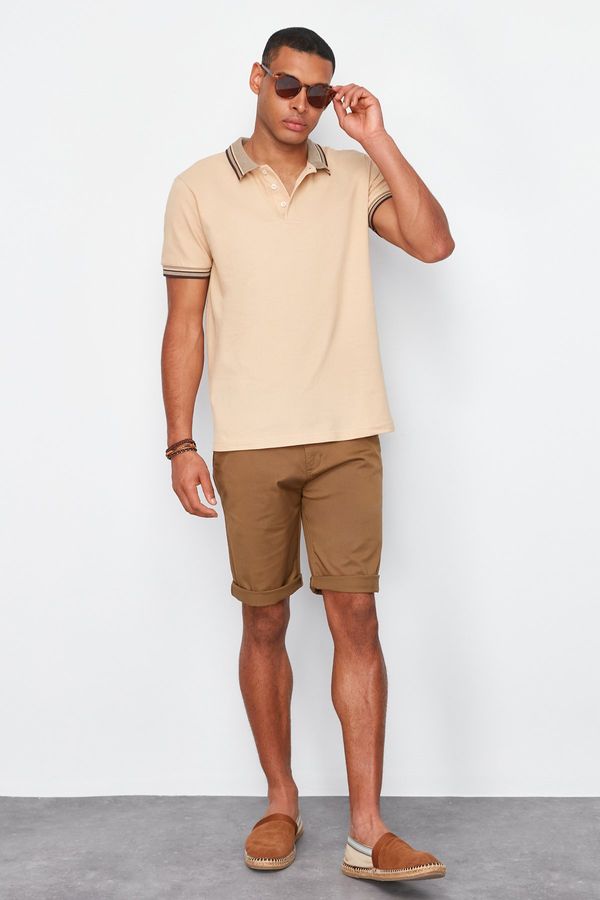 Trendyol Trendyol Beige Slim/Narrow Cut 100% Cotton Polo Neck T-shirt