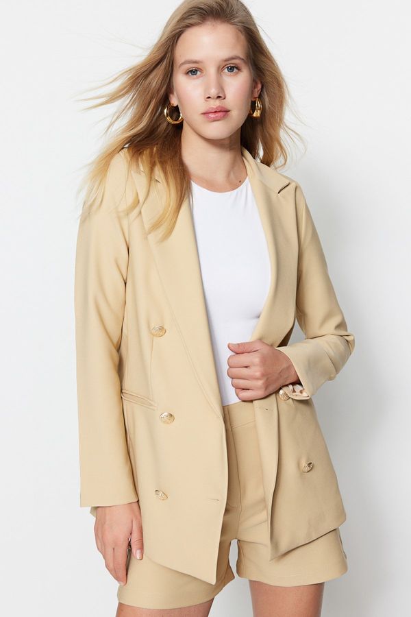 Trendyol Trendyol Beige Woven Lined Double Breasted Blazer with Closure
