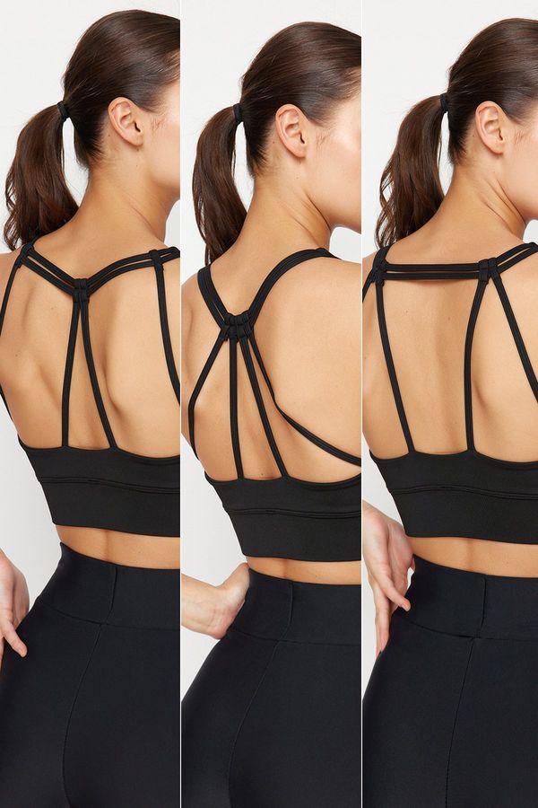 Trendyol Trendyol Black 3 Different Uses Supportive/Styping Back String Strap Knitted Sports Bra