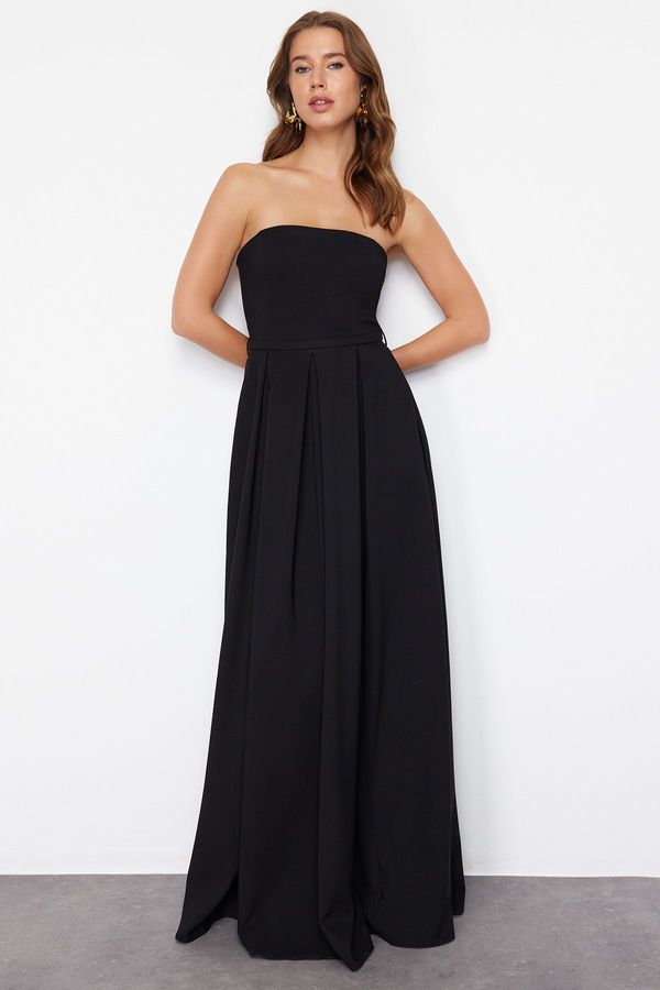 Trendyol Trendyol Black A-Cut Strapless Woven Long Evening Dress