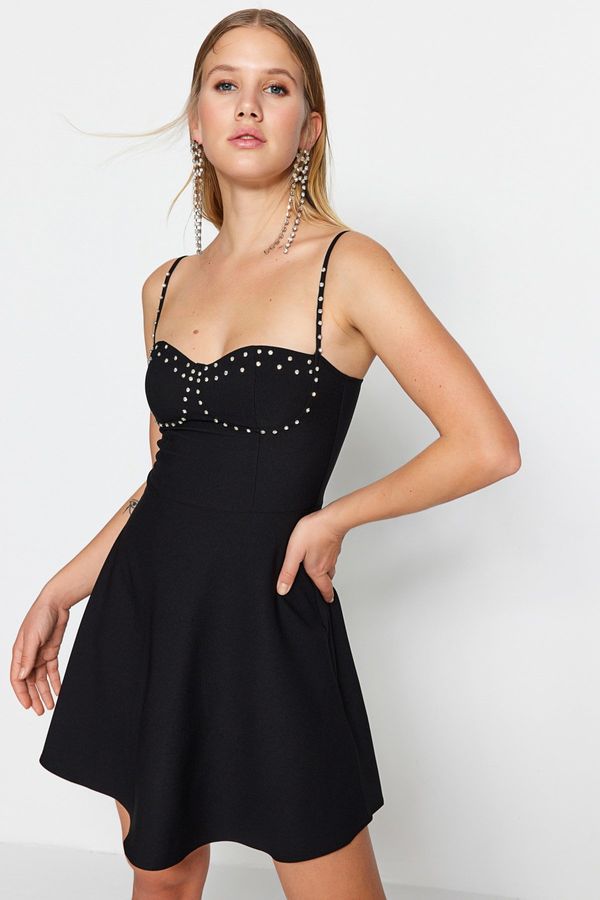 Trendyol Trendyol Black A-Cut Woven Shiny Stone Stylish Evening Dress