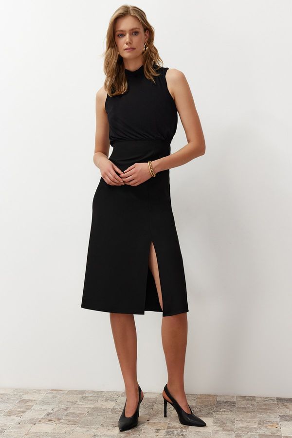 Trendyol Trendyol Black A-line Degaje Collar Midi Woven Dress