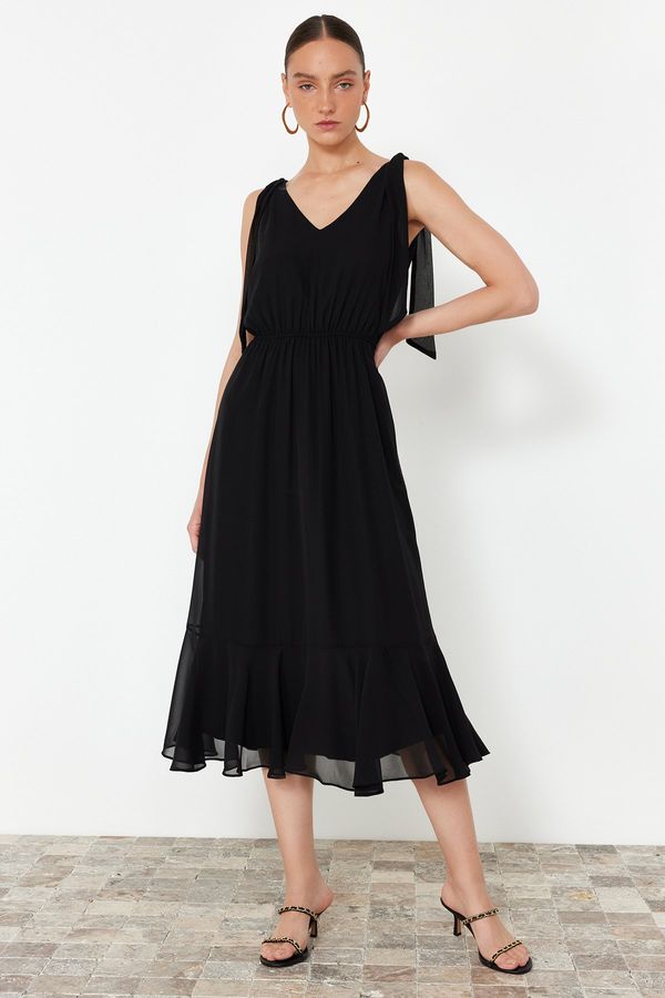 Trendyol Trendyol Black A-Line Elastic Waist Chiffon Lined Maxi Woven Dress