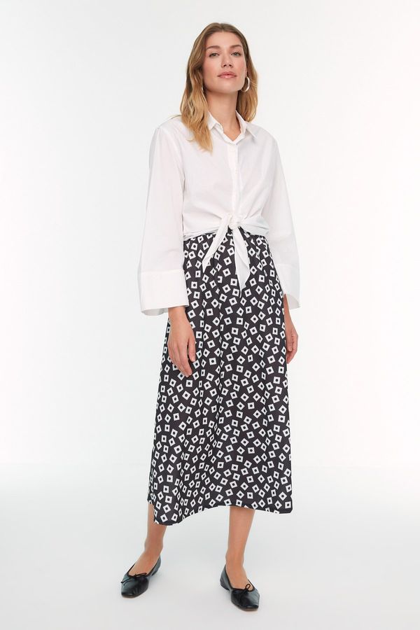 Trendyol Trendyol Black and White Patterned Knitted Scuba Crepe Skirt