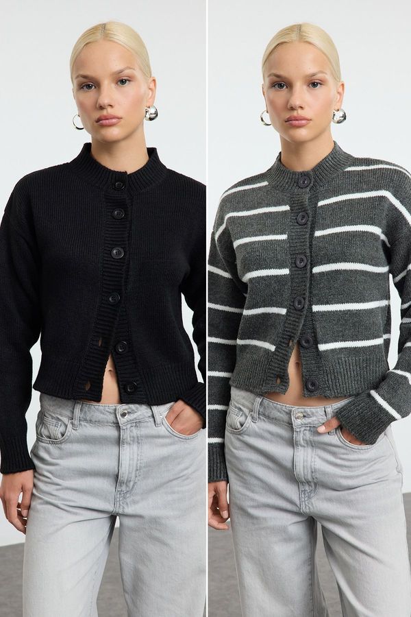 Trendyol Trendyol Black-Anthracite Soft Texture 2-Pack Knitted Cardigan