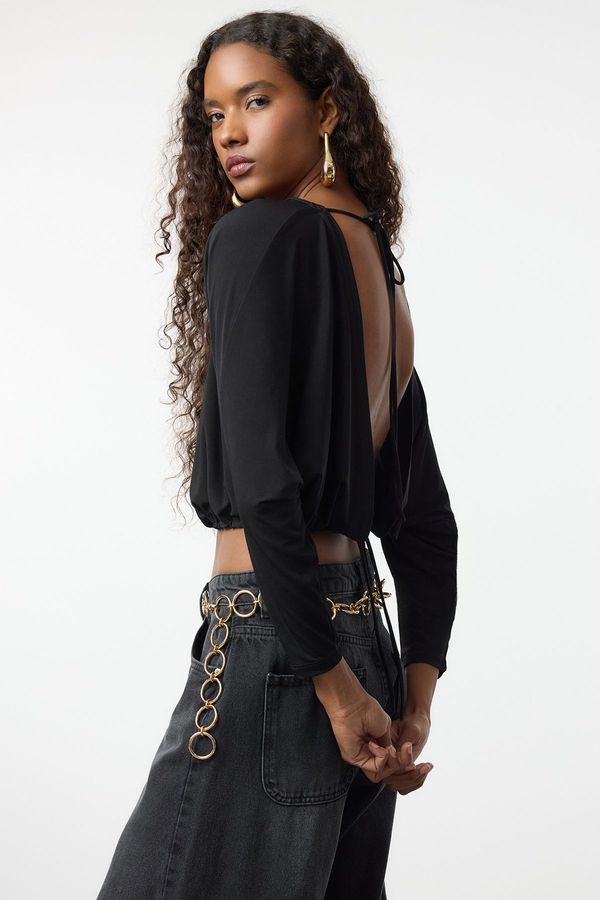 Trendyol Trendyol Black Back Detail Crop Knit Blouse