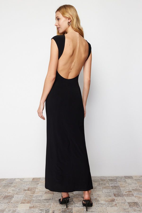 Trendyol Trendyol Black Backless Fitted Maxi Flexible Knitted Maxi Pencil Dress