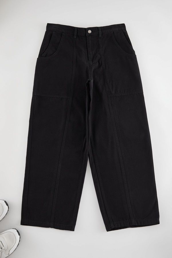 Trendyol Trendyol Black Balloon Fit Woven Gabardine Trousers with Tie Waist Detail