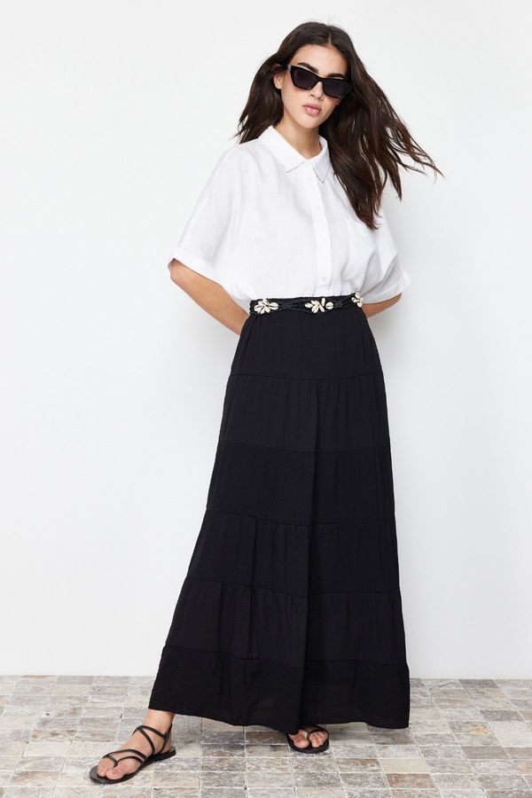 Trendyol Trendyol Black Basic Lined Woven Skirt