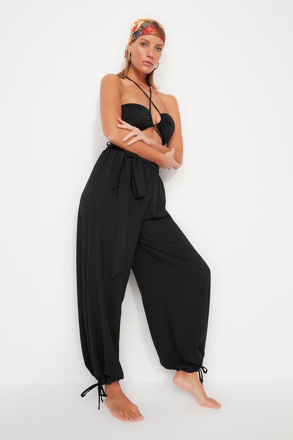Trendyol Trendyol Black Belted Woven Gathered Trousers