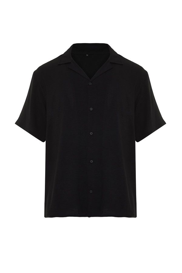 Trendyol Trendyol Black Black Oversize Fit Summer Short Sleeve Linen Look Shirt