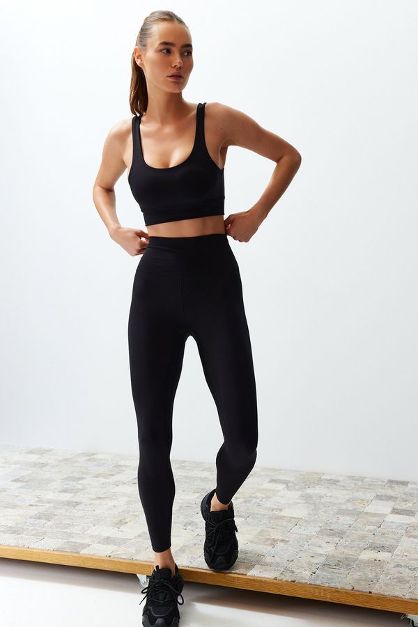 Trendyol Trendyol Black Brushed Compression Matte and Soft Fabric Full Length Knitted Sports Leggings
