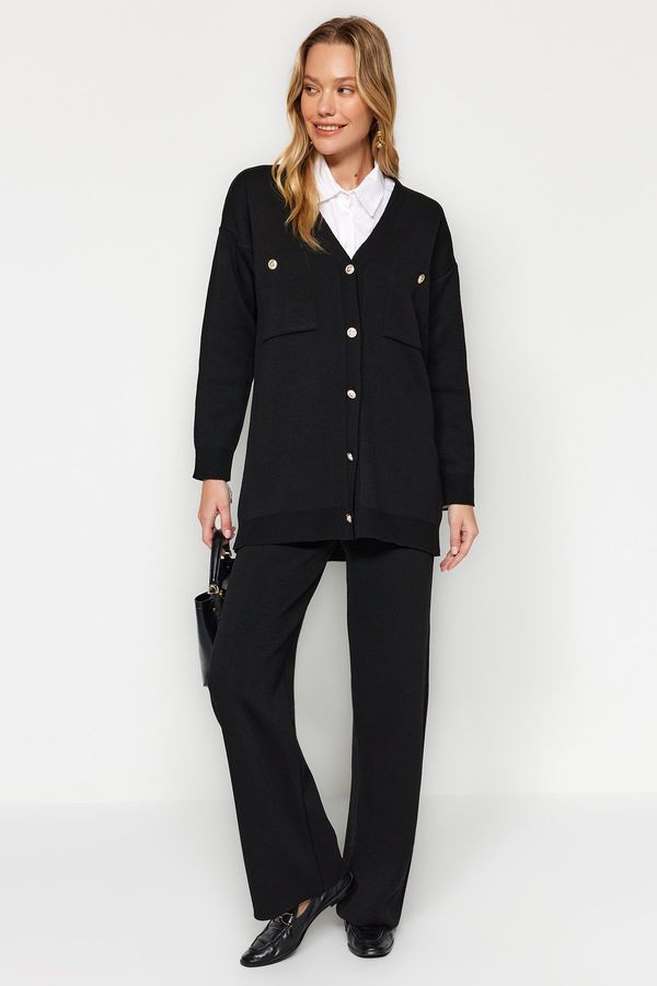 Trendyol Trendyol Black Buttoned Cardigan-Pants Sweater Top-Upper Set