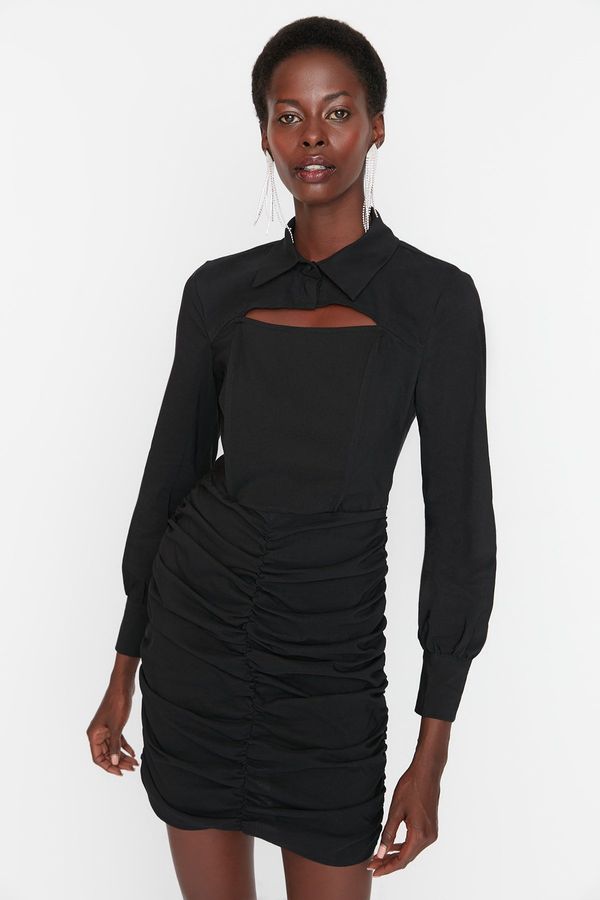 Trendyol Trendyol Black Collar Detailed Draped Evening Dress.