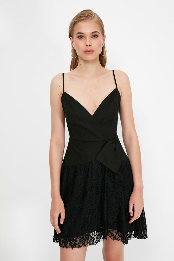 Trendyol Trendyol Black Collar Detailed Poplin Evening Dress
